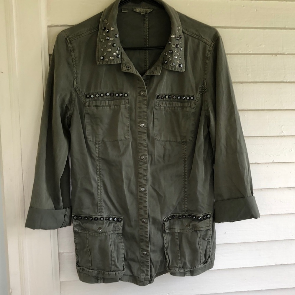❌ SOLD Guess olive green military top jacket stud - Picture 1 of 8